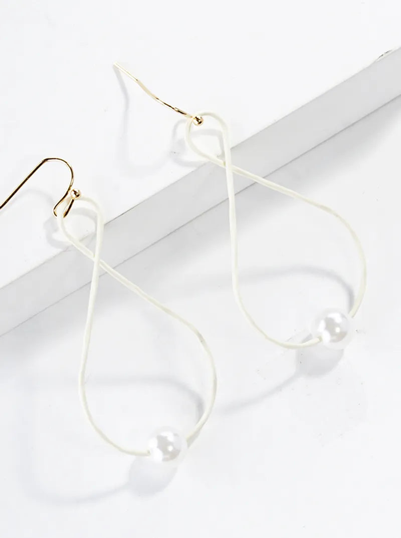 Color Coated Teardrop With Pearl Lightweight Dangle Drop Earrings