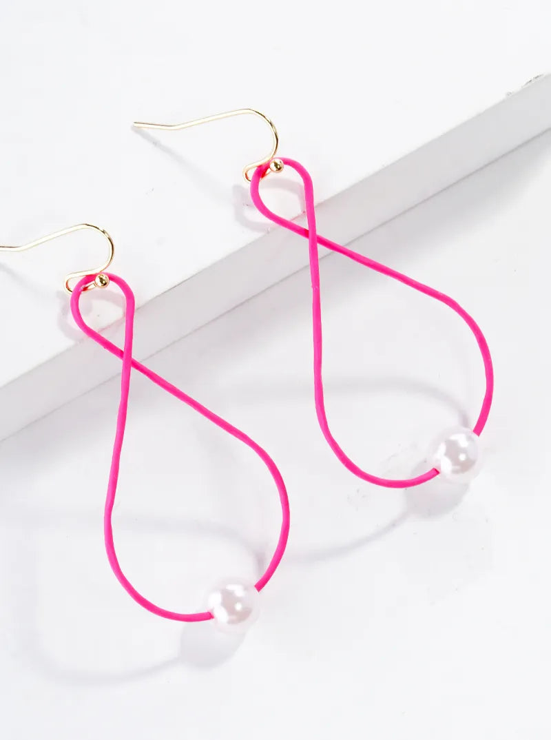 Color Coated Teardrop With Pearl Lightweight Dangle Drop Earrings