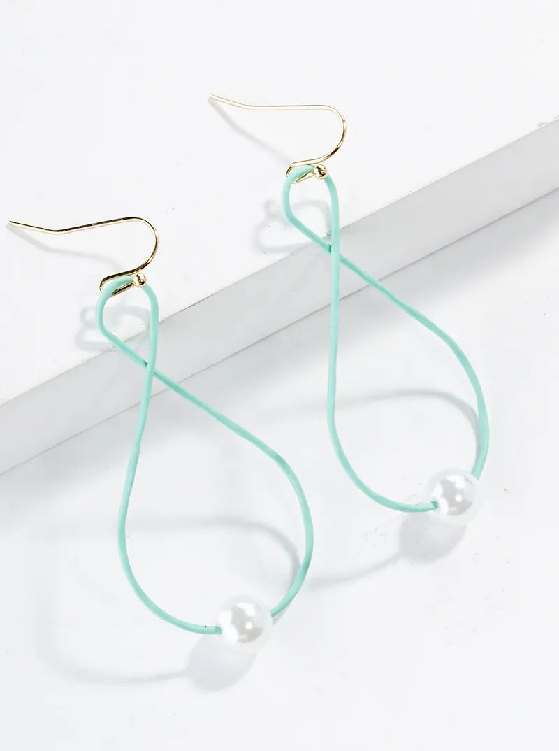 Color Coated Teardrop With Pearl Lightweight Dangle Drop Earrings
