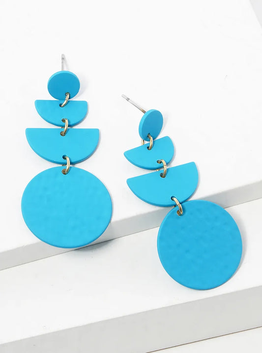 Color Coated Textured Geometric Metal Dangle Post Earrings