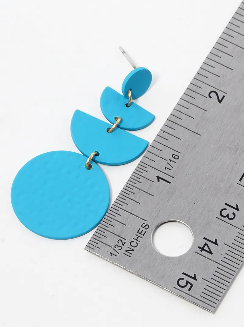 Color Coated Textured Geometric Metal Dangle Post Earrings