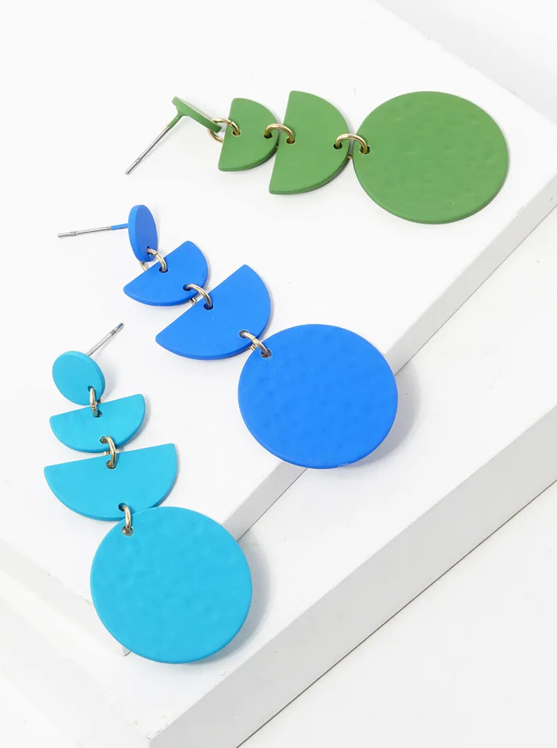 Color Coated Textured Geometric Metal Dangle Post Earrings