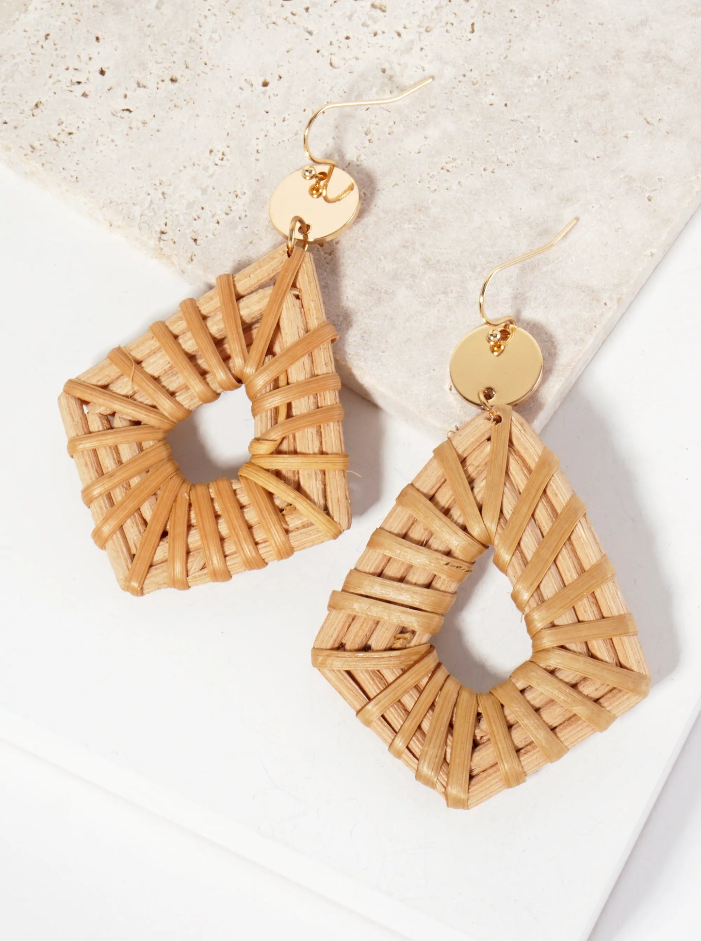 Colorful Diamond-Shaped Rattan Drop Statement Earrings