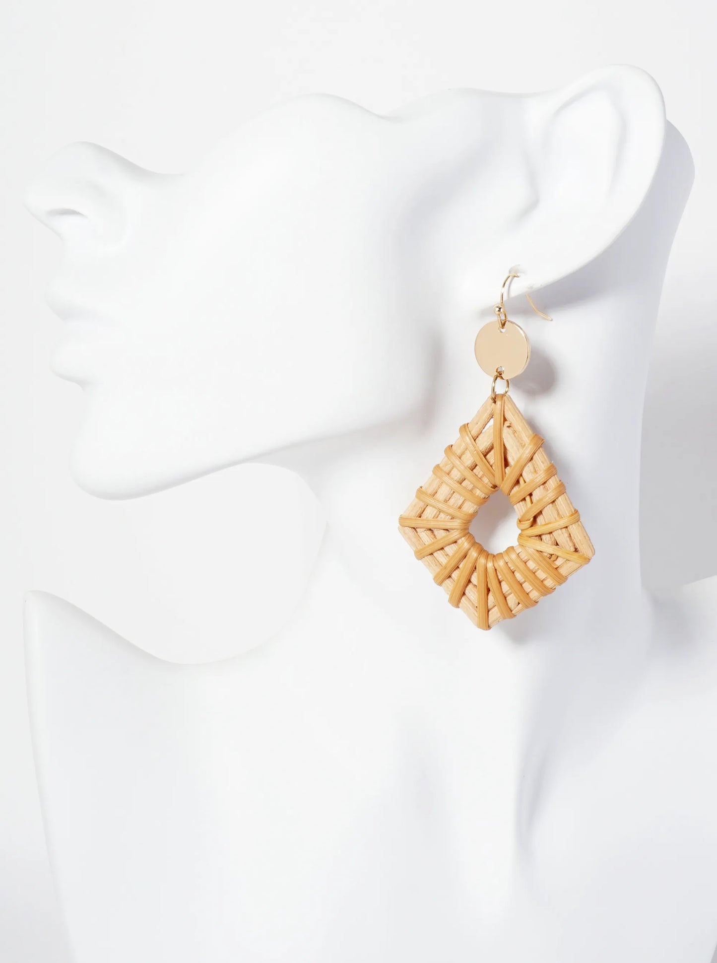 Colorful Diamond-Shaped Rattan Drop Statement Earrings