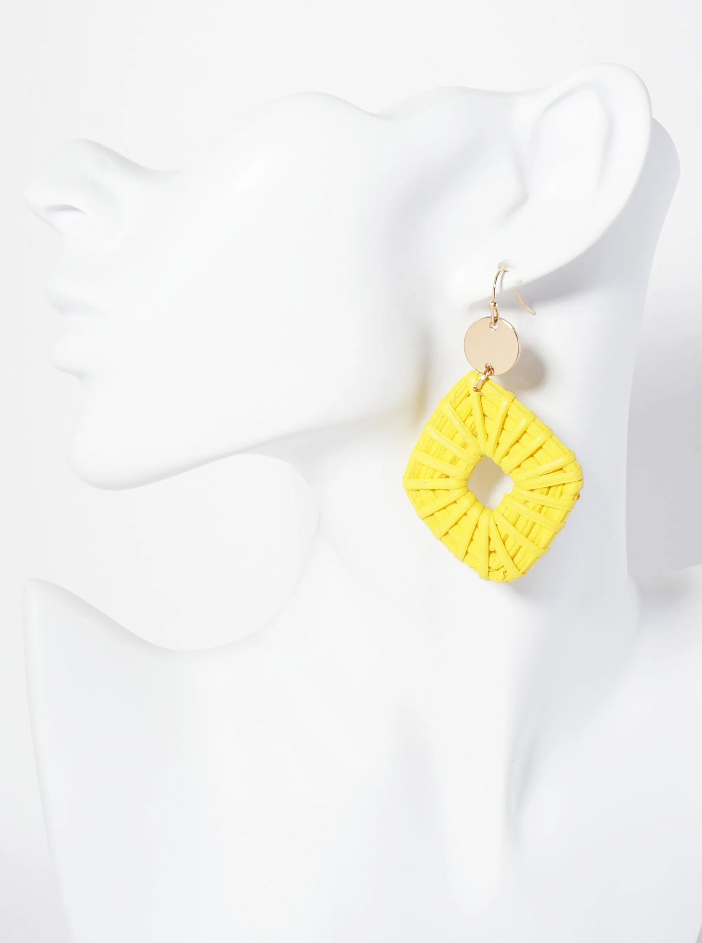 Colorful Diamond-Shaped Rattan Drop Statement Earrings