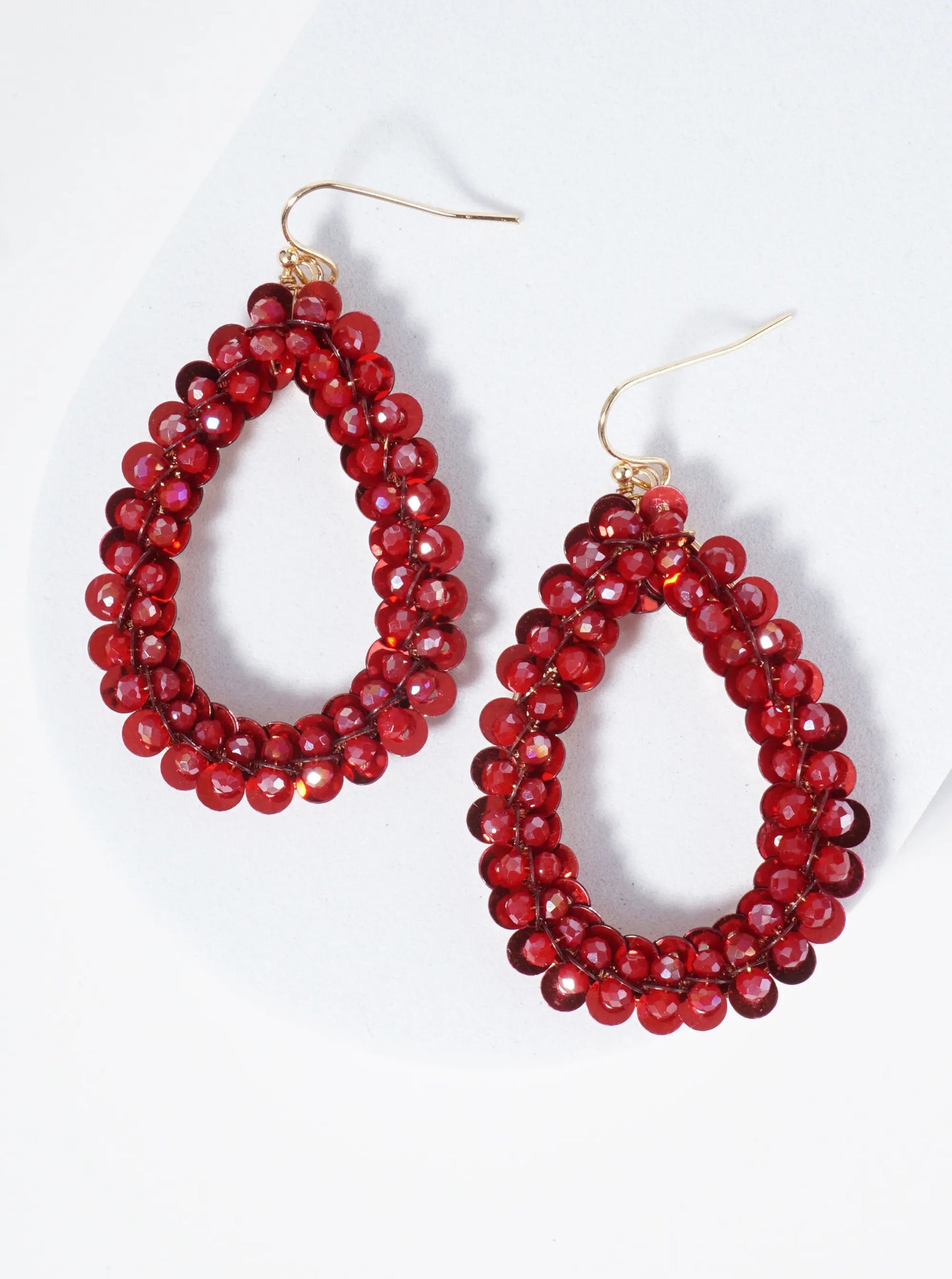 Combination Of Glass Beads And Sequins Teardrop Earrings
