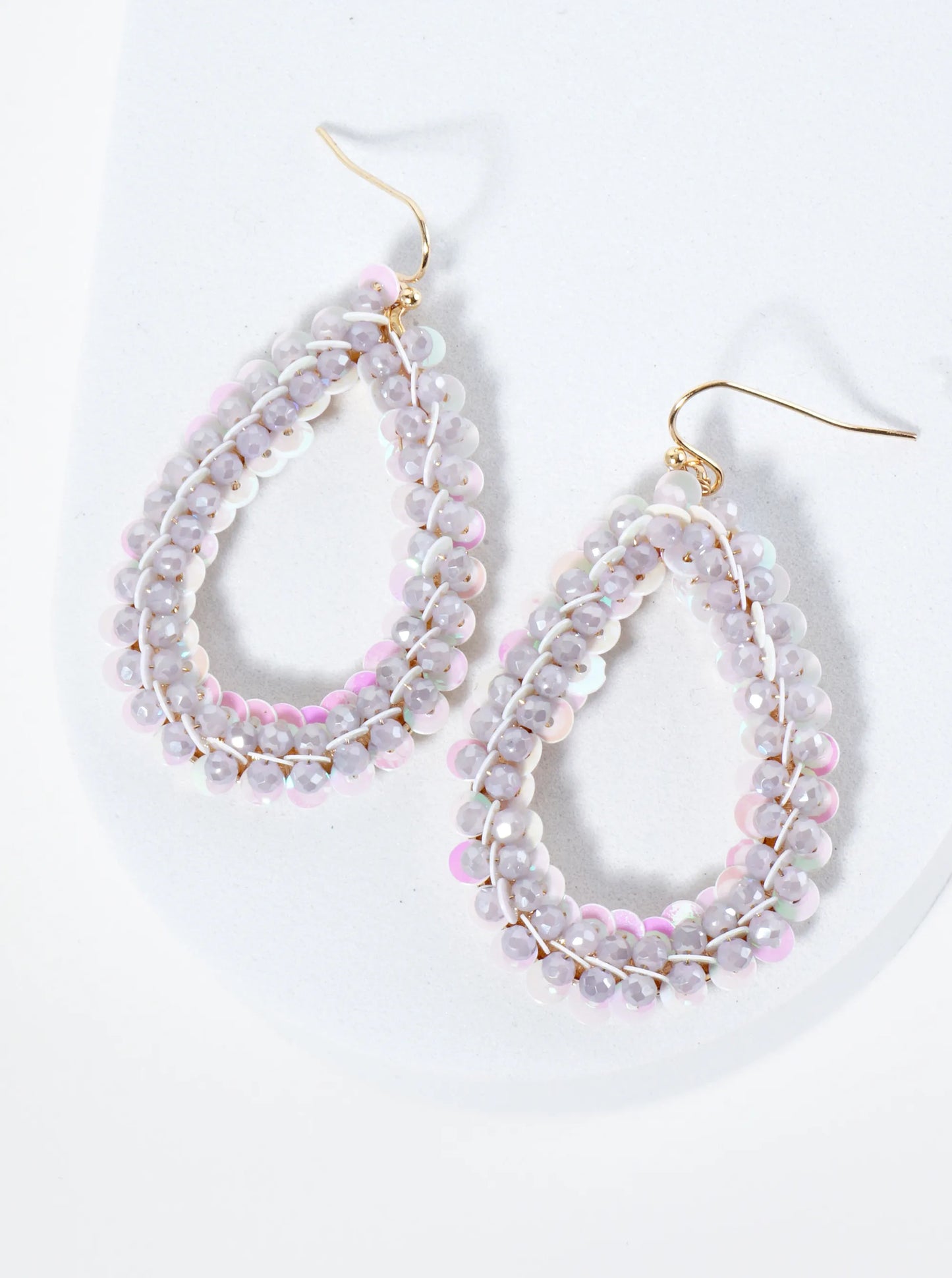 Combination Of Glass Beads And Sequins Teardrop Earrings