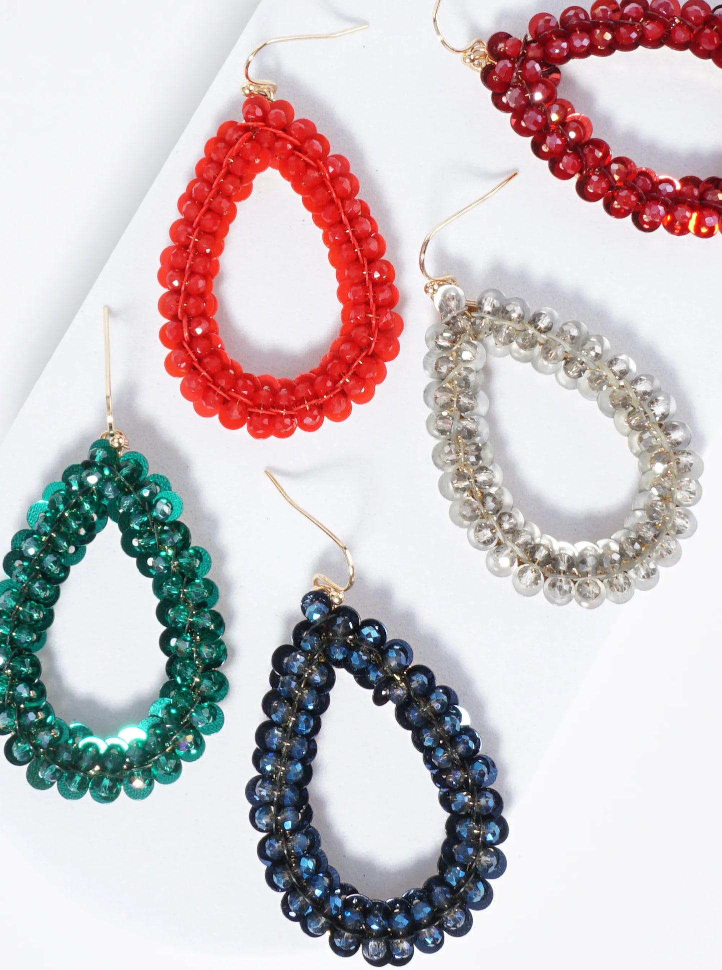 Combination Of Glass Beads And Sequins Teardrop Earrings