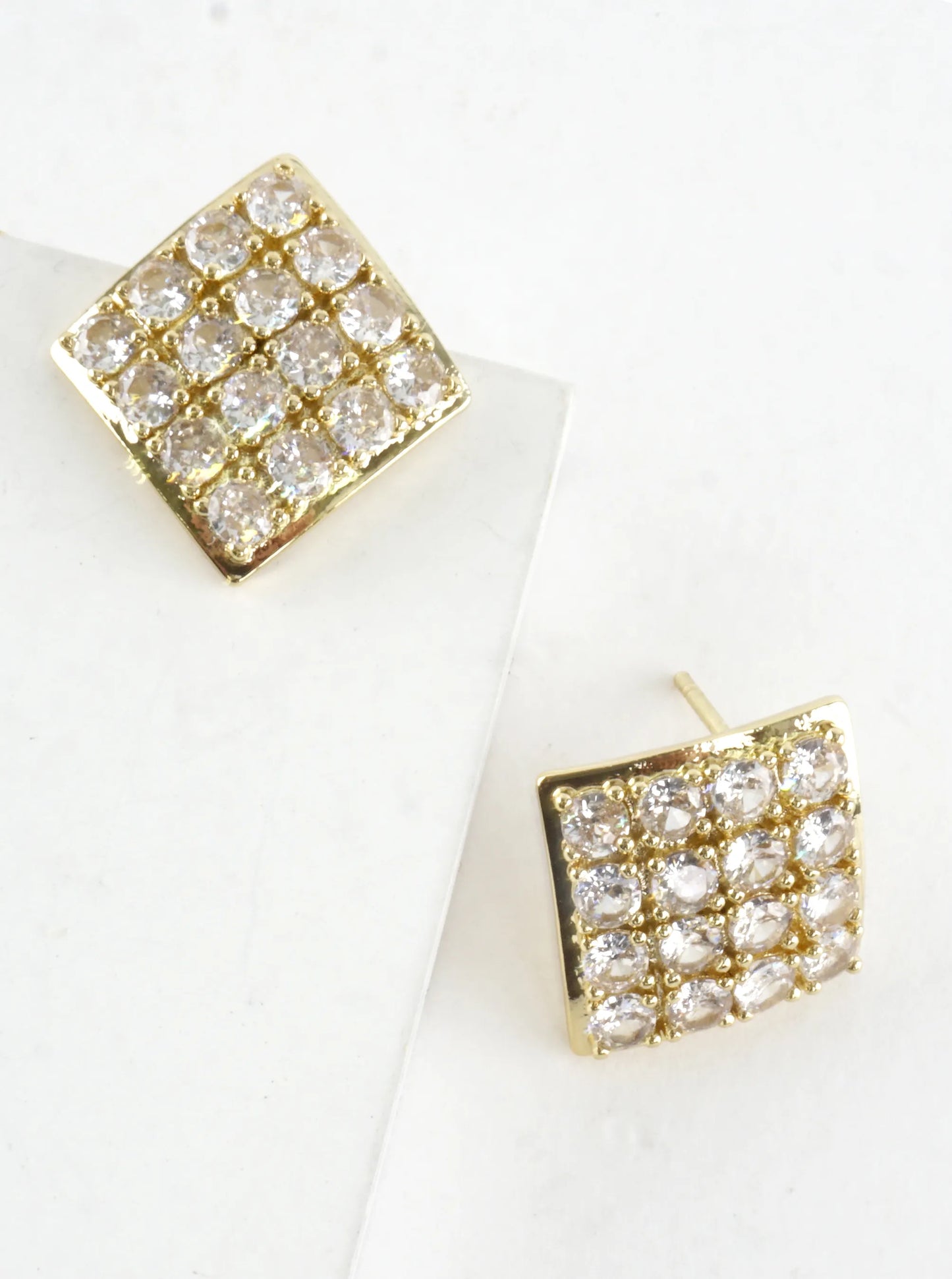 Concave Square CZ Pave Earrings