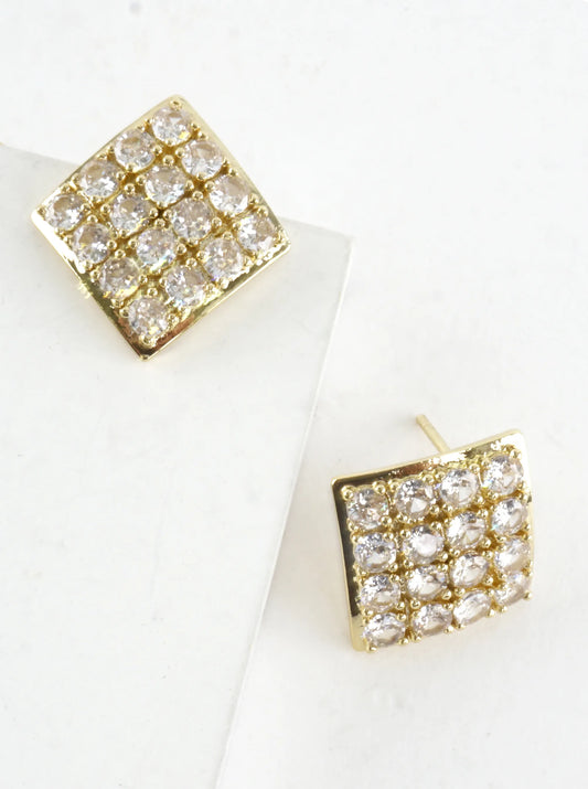 Concave Square CZ Pave Earrings