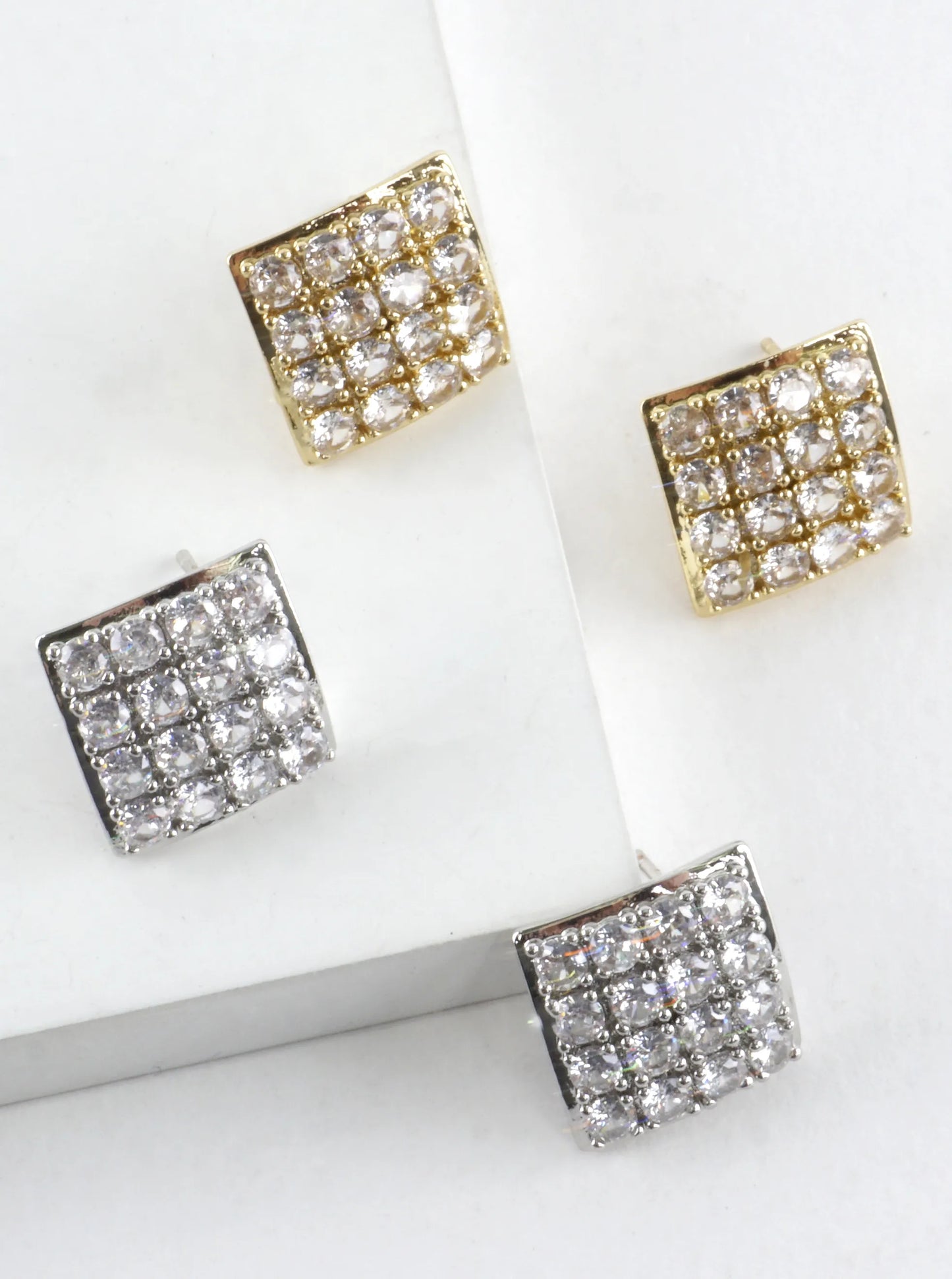 Concave Square CZ Pave Earrings