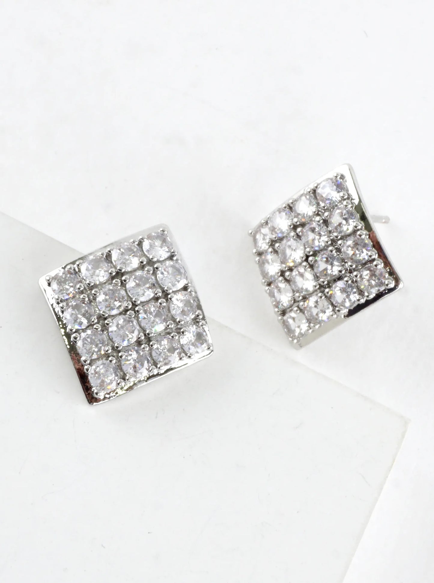 Concave Square CZ Pave Earrings