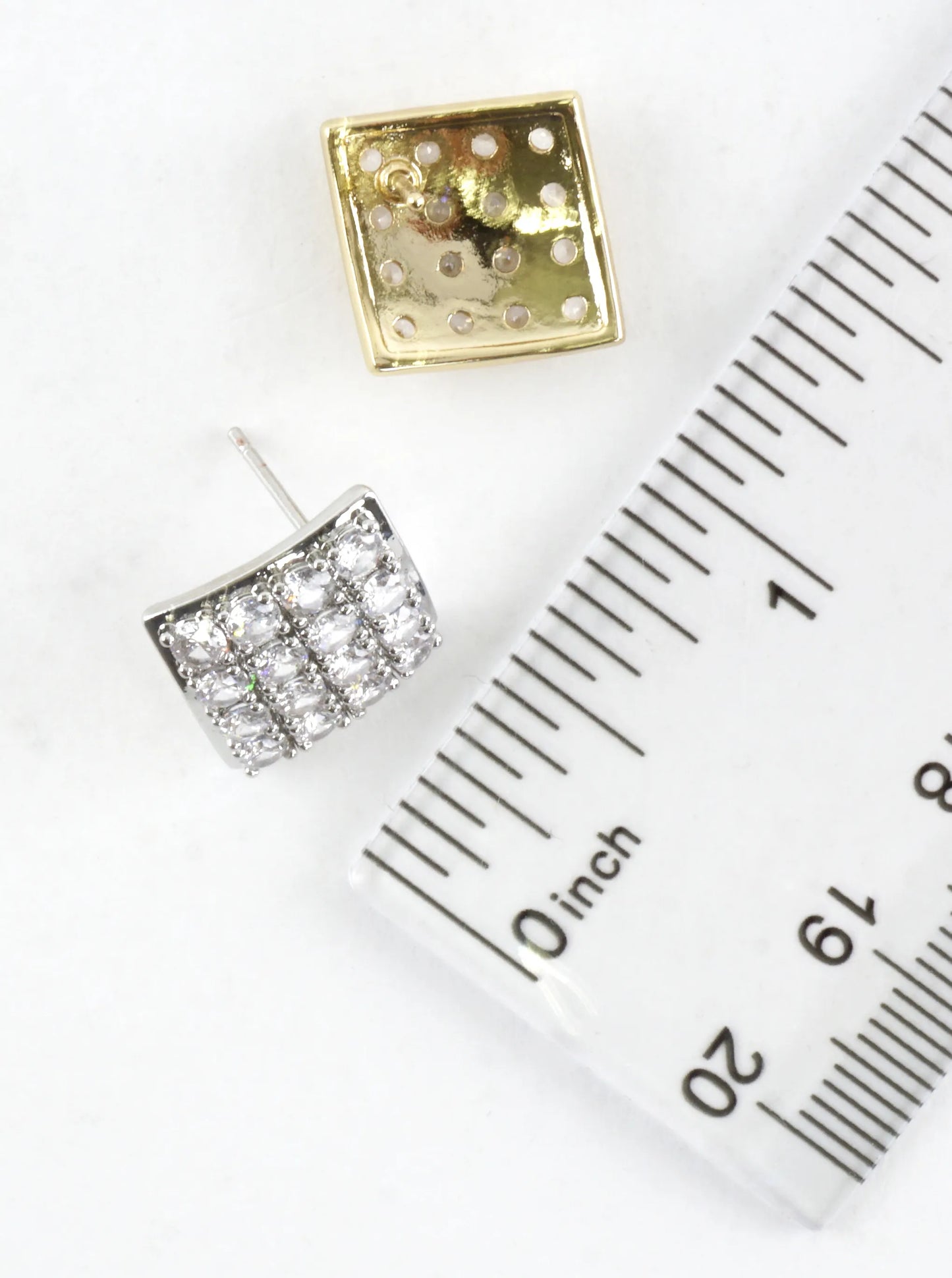 Concave Square CZ Pave Earrings