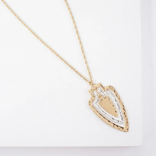 Concentric Arrowheads Pendant Long Necklace
