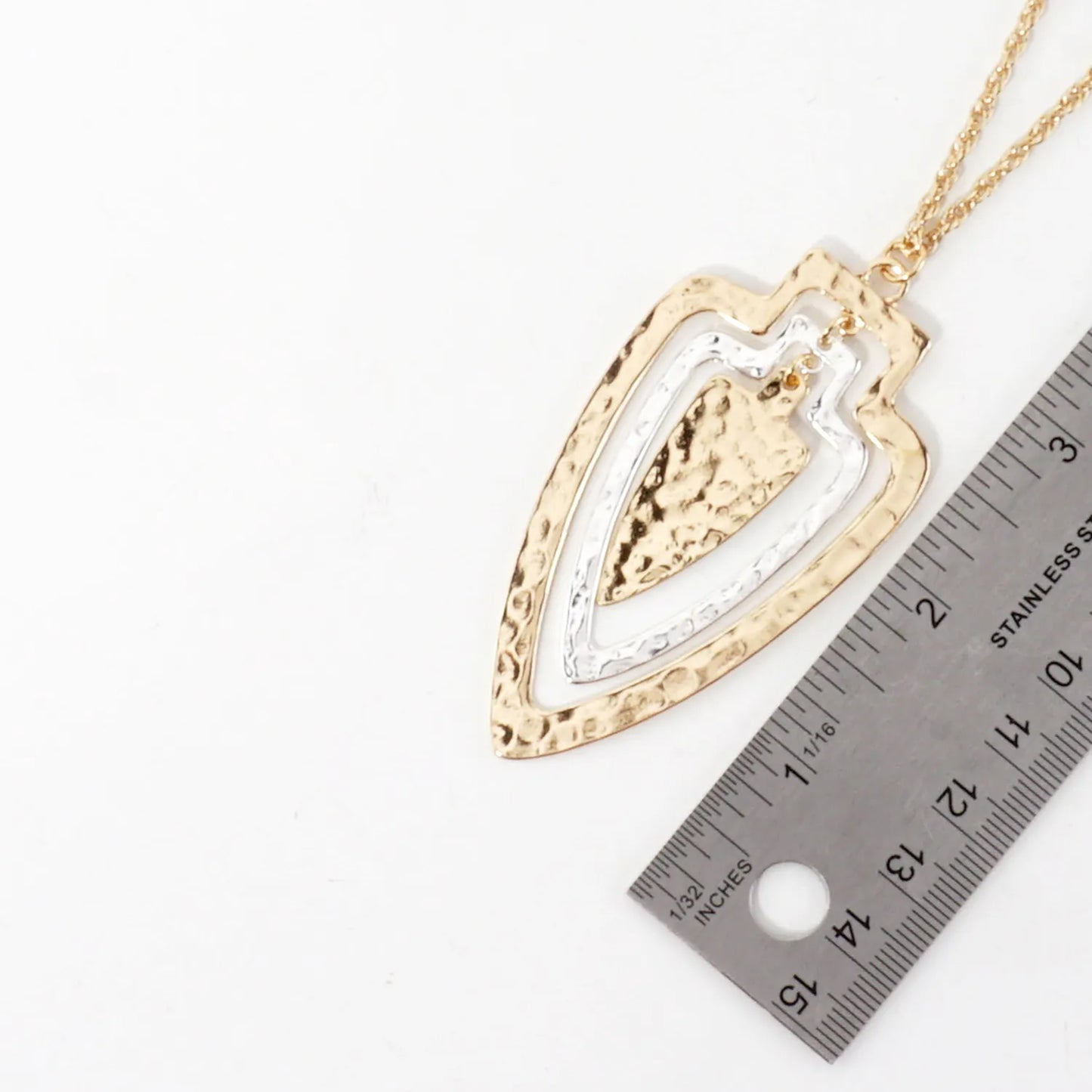 Concentric Arrowheads Pendant Long Necklace