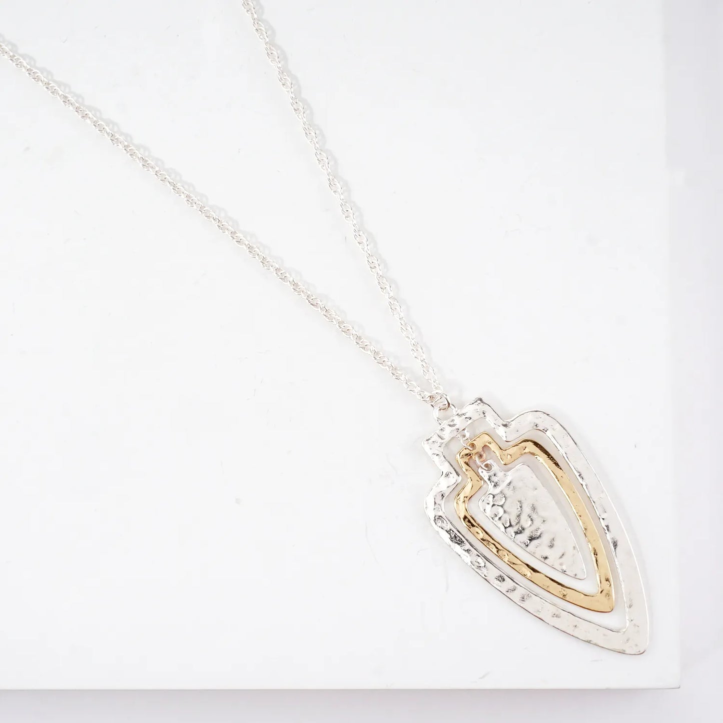 Concentric Arrowheads Pendant Long Necklace