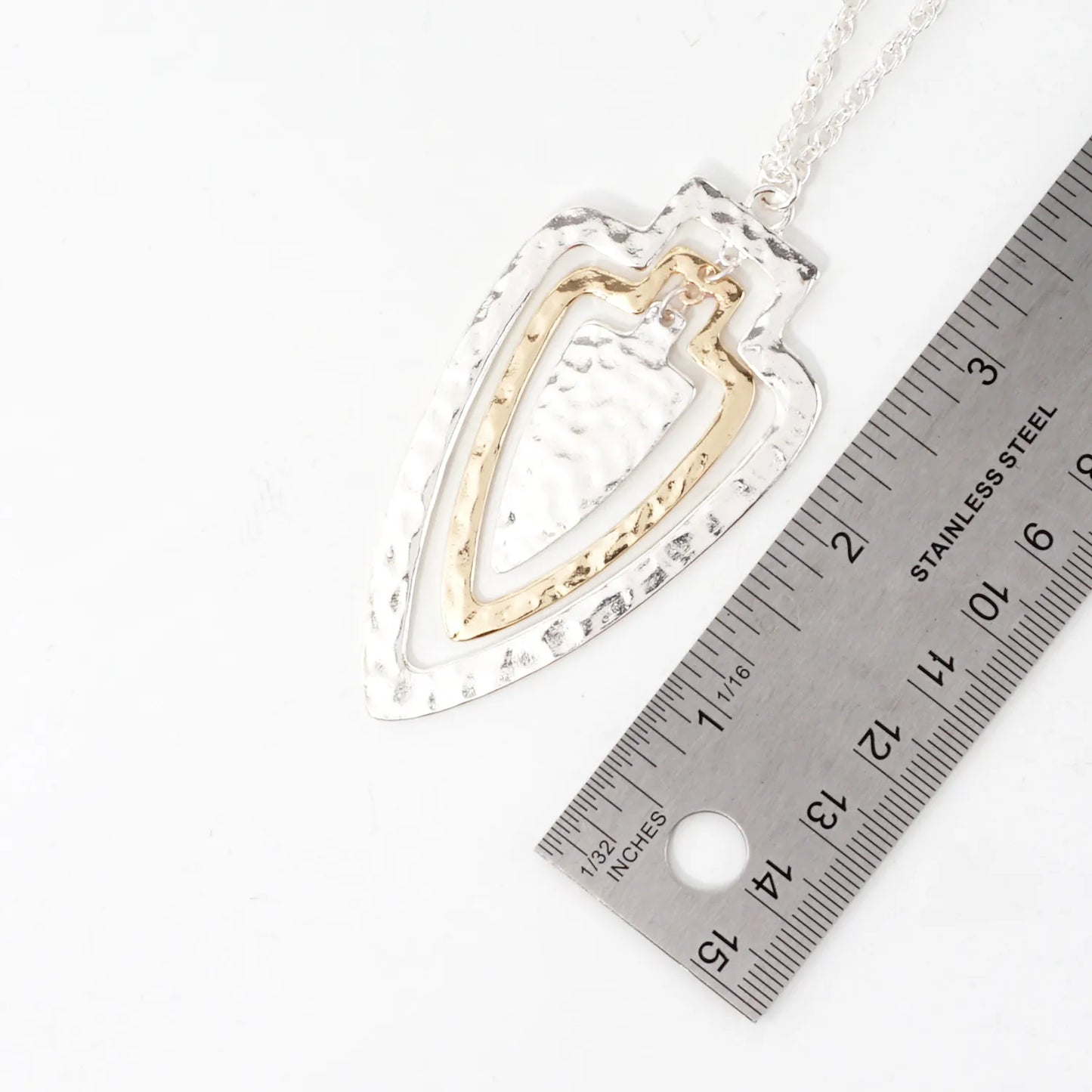 Concentric Arrowheads Pendant Long Necklace