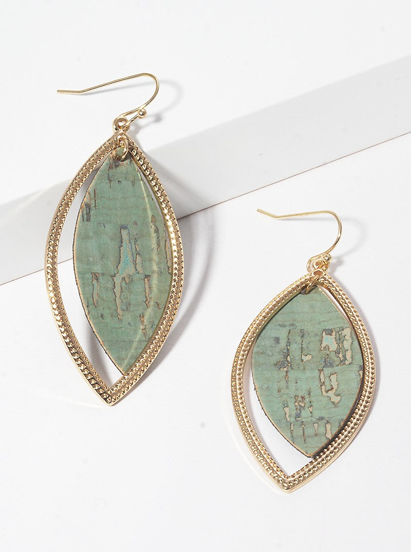 Cork Leaf Shape Dangle Drop Earrings
