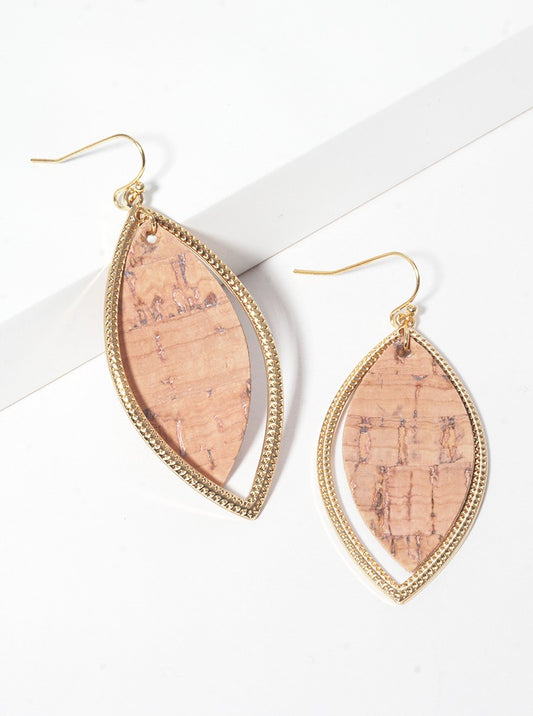 Cork Leaf Shape Dangle Drop Earrings