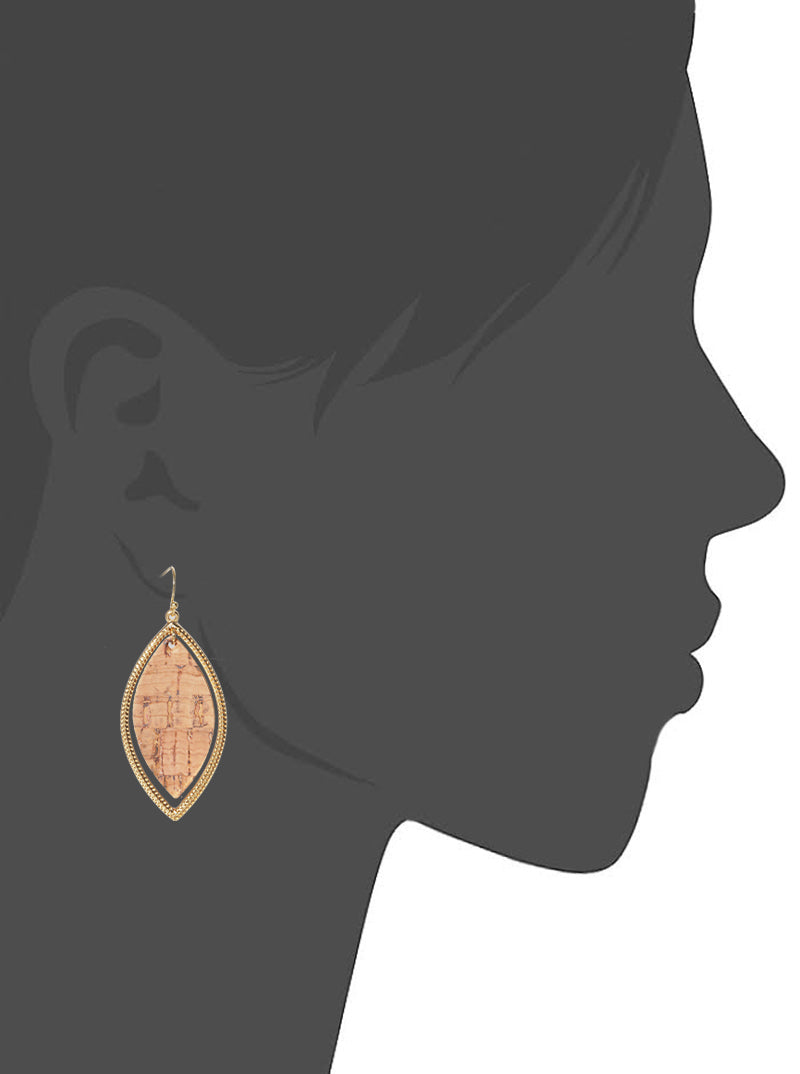 Cork Leaf Shape Dangle Drop Earrings