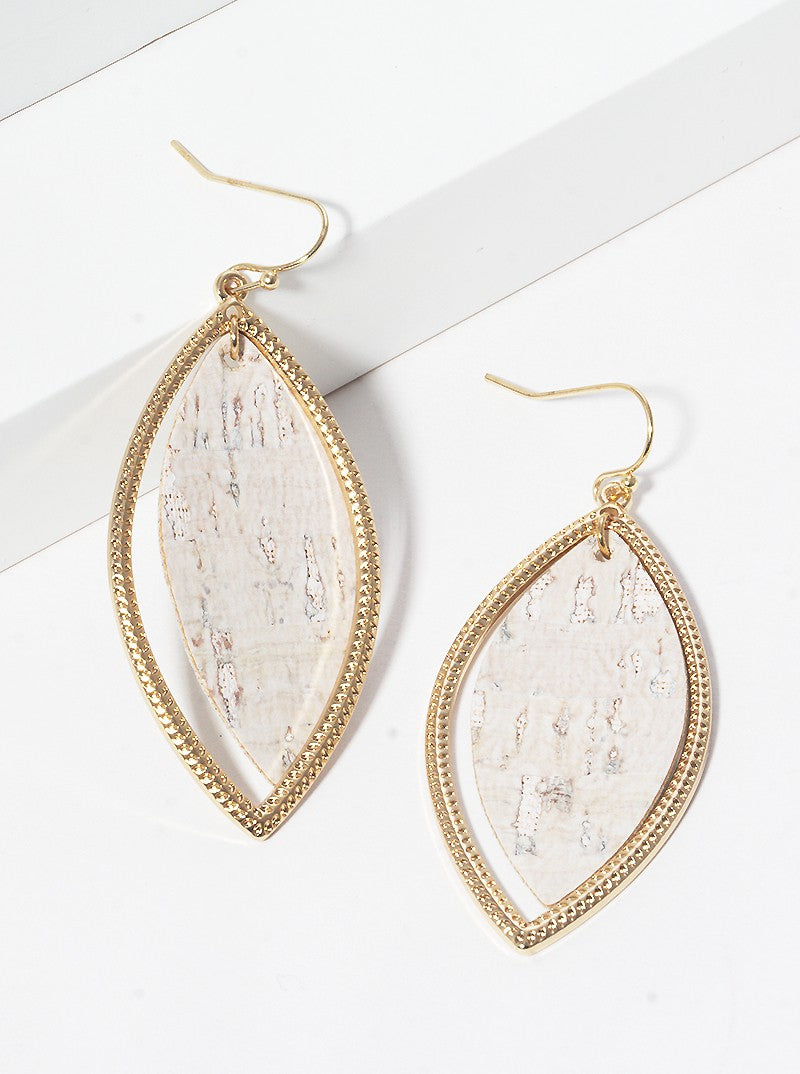 Cork Leaf Shape Dangle Drop Earrings