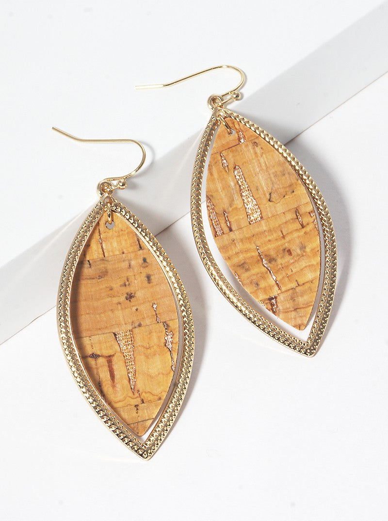 Cork Leaf Shape Dangle Drop Earrings