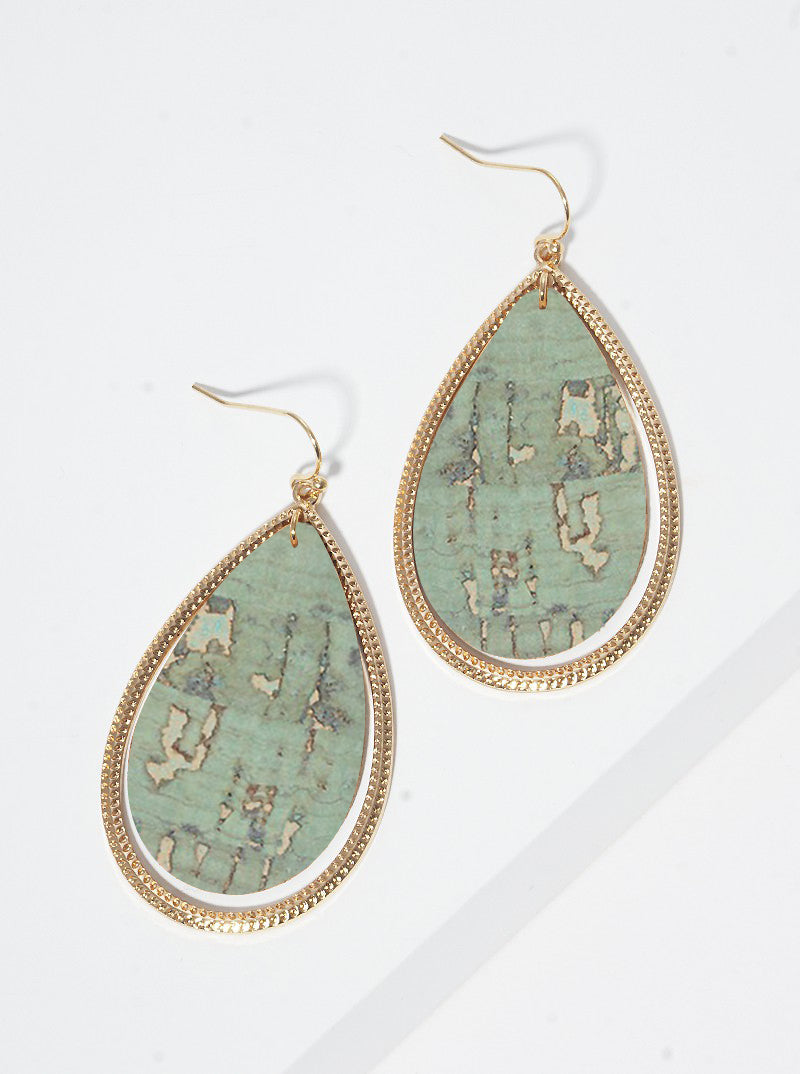 Cork Teardrop Dangle Drop Earrings