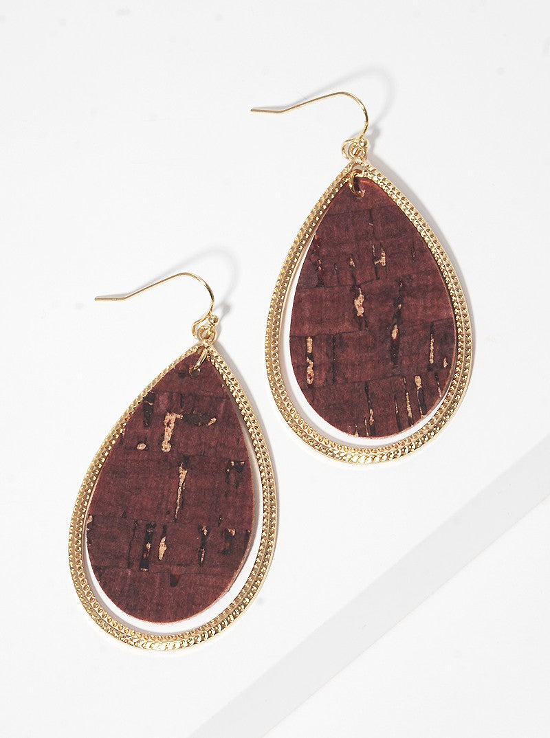 Cork Teardrop Dangle Drop Earrings