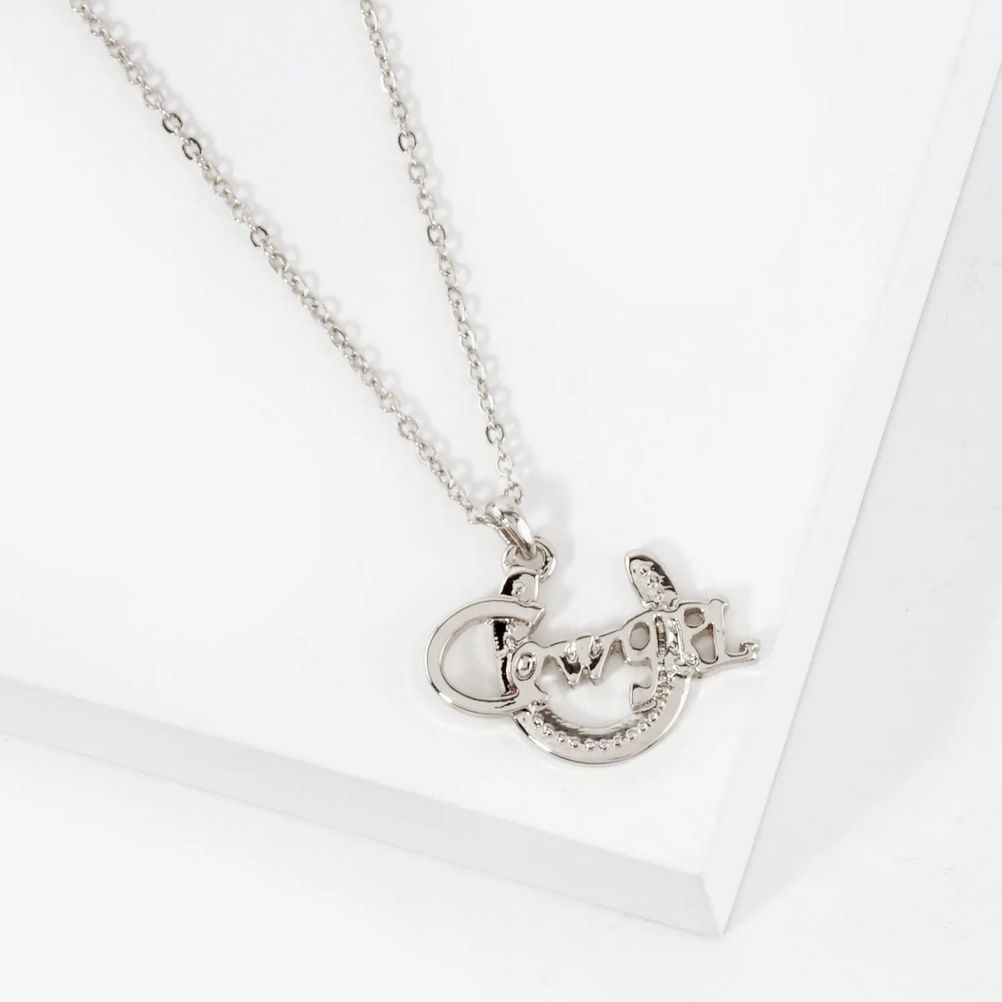 Cowgirl Script Horseshoe Pendant Necklace
