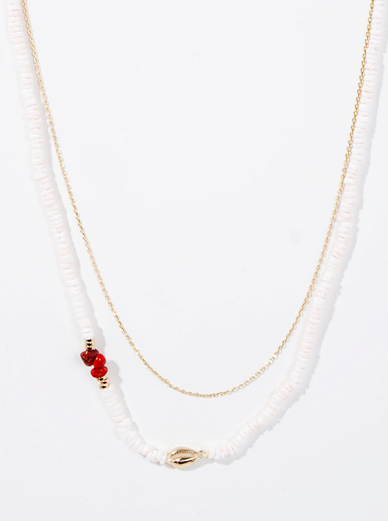 Cowry Pendant Multi Beaded Layered Necklace