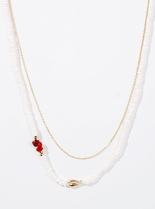 Cowry Pendant Multi Beaded Layered Necklace