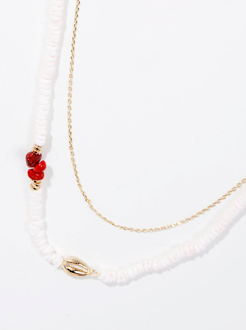 Cowry Pendant Multi Beaded Layered Necklace