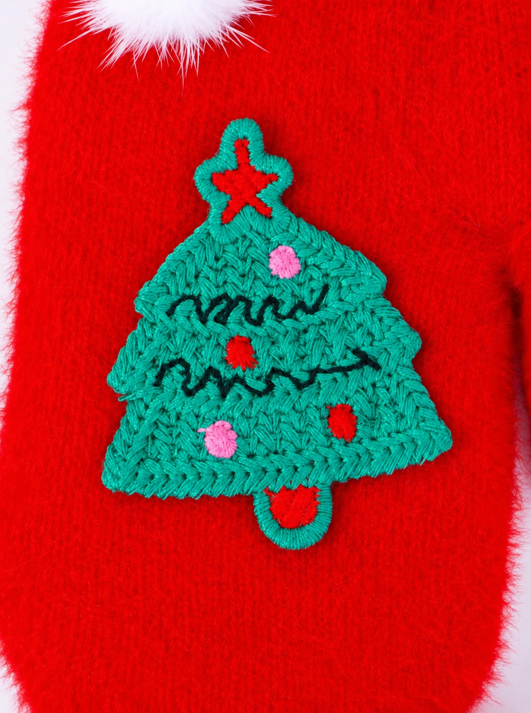Cozy Fuzzy Santa Christmas Tree Mittens - Red