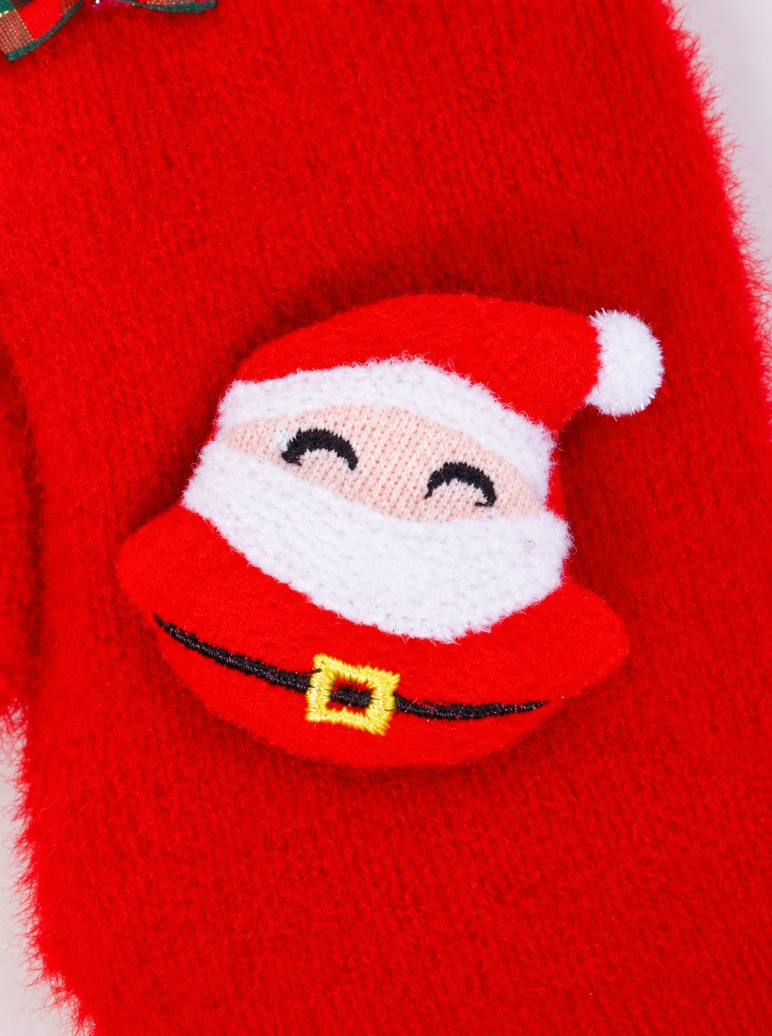 Cozy Fuzzy Santa Christmas Tree Mittens - Red