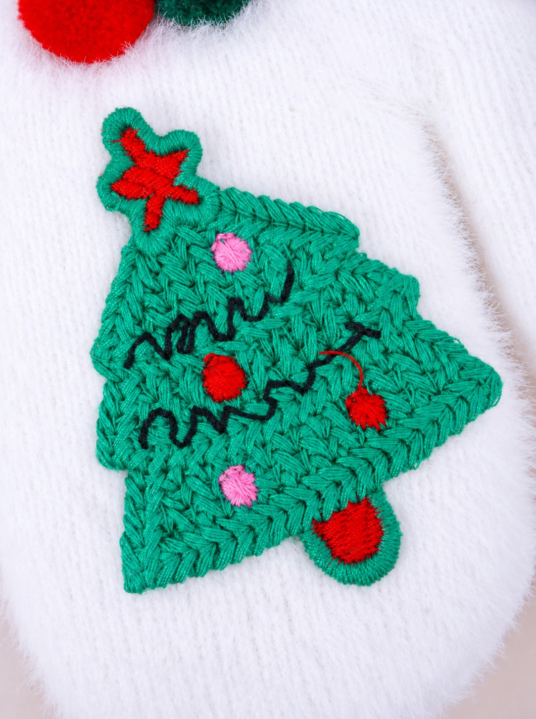 Cozy Fuzzy Snowman Christmas Tree Mittens - White
