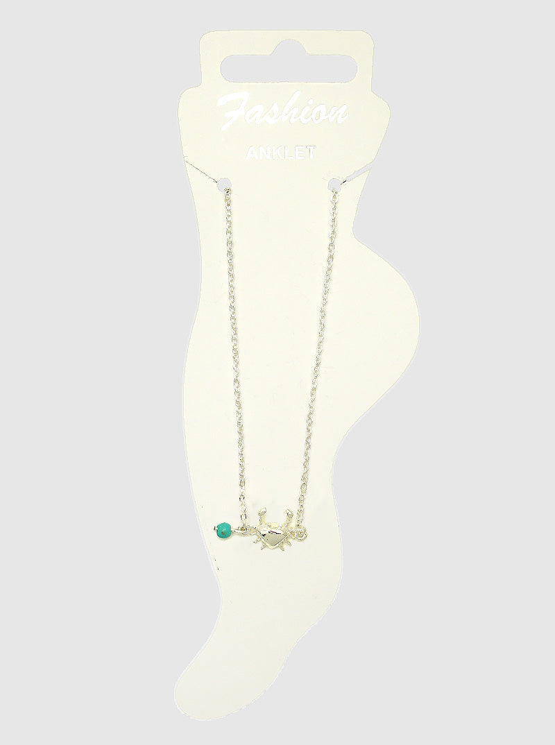 Crab Turquoise Bead Charm Anklet