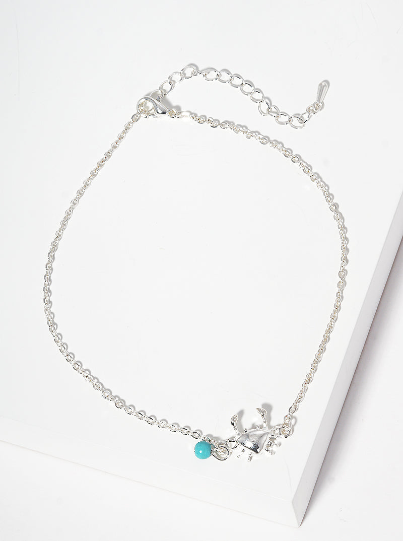 Crab Turquoise Bead Charm Anklet