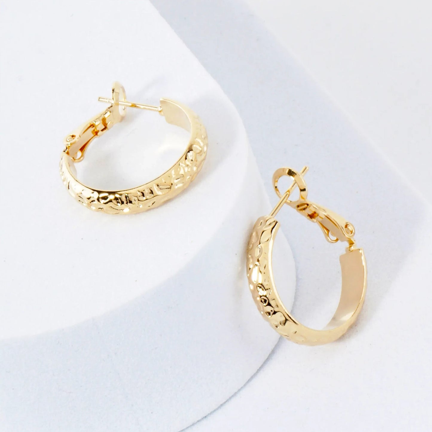 Crinkled-Texture 4mm Wide 14K-Gold-Dipped Brass 20mm Omega-Back Hoop Earrings