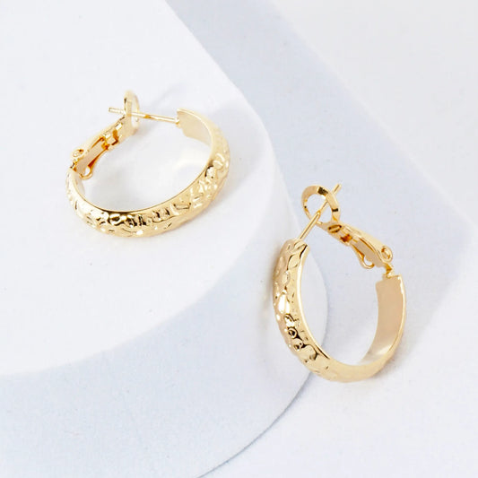 Crinkled-Texture 4mm Wide 14K-Gold-Dipped Brass 20mm Omega-Back Hoop Earrings