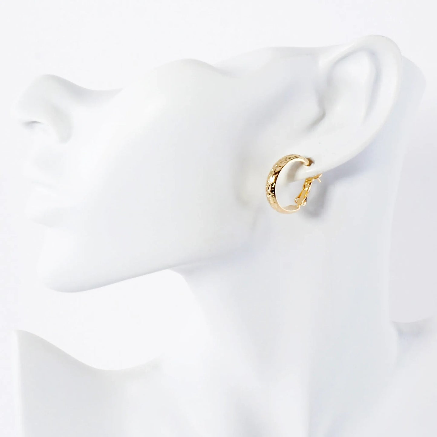 Crinkled-Texture 4mm Wide 14K-Gold-Dipped Brass 20mm Omega-Back Hoop Earrings
