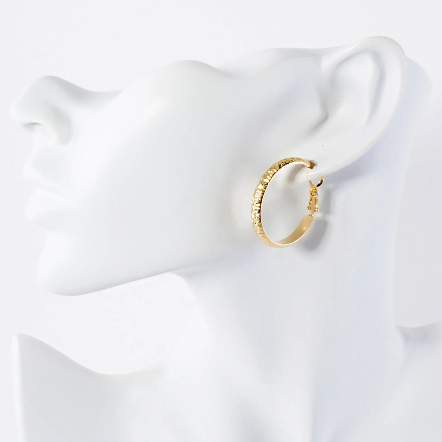 Crinkled-Texture 4mm Wide 14K-Gold-Dipped Brass 30mm Omega-Back Hoop Earrings