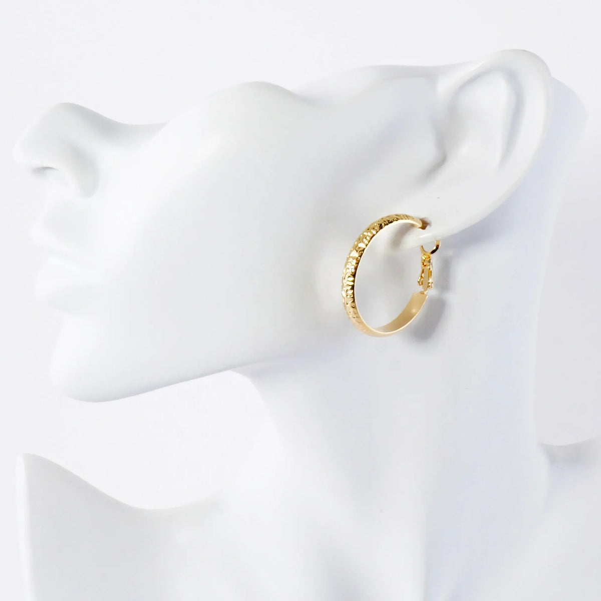 Crinkled-Texture 4mm Wide 14K-Gold-Dipped Brass 30mm Omega-Back Hoop Earrings