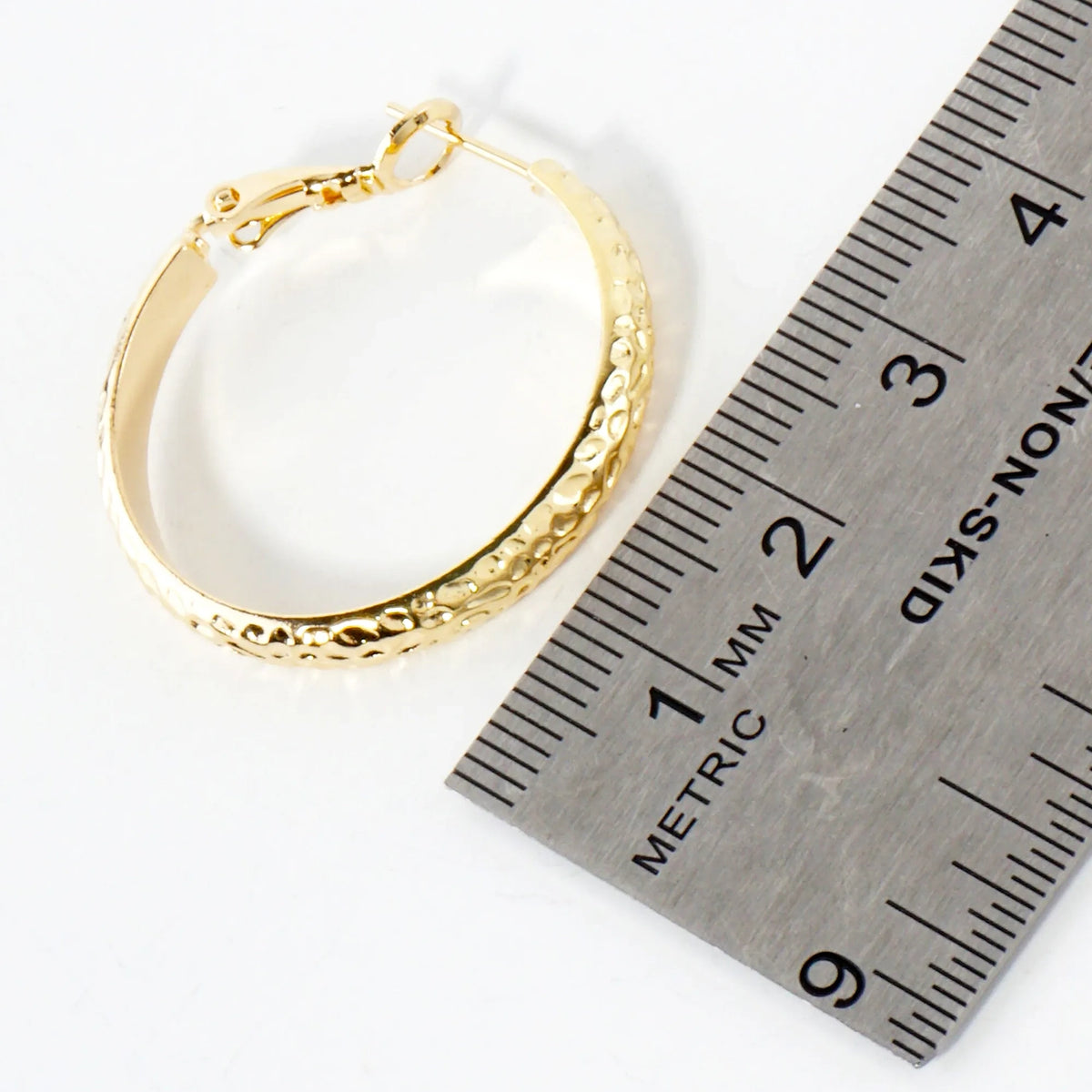 Crinkled-Texture 4mm Wide 14K-Gold-Dipped Brass 30mm Omega-Back Hoop Earrings