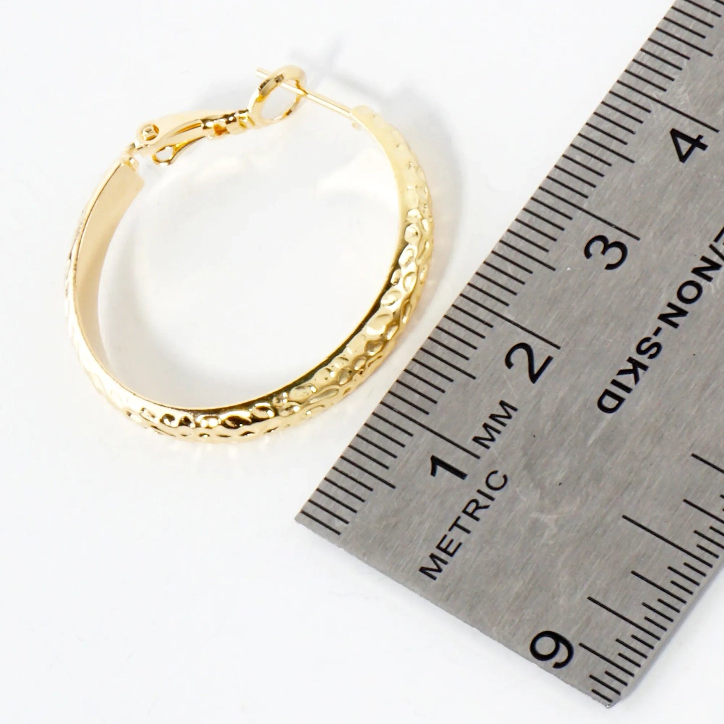 Crinkled-Texture 4mm Wide 14K-Gold-Dipped Brass 30mm Omega-Back Hoop Earrings