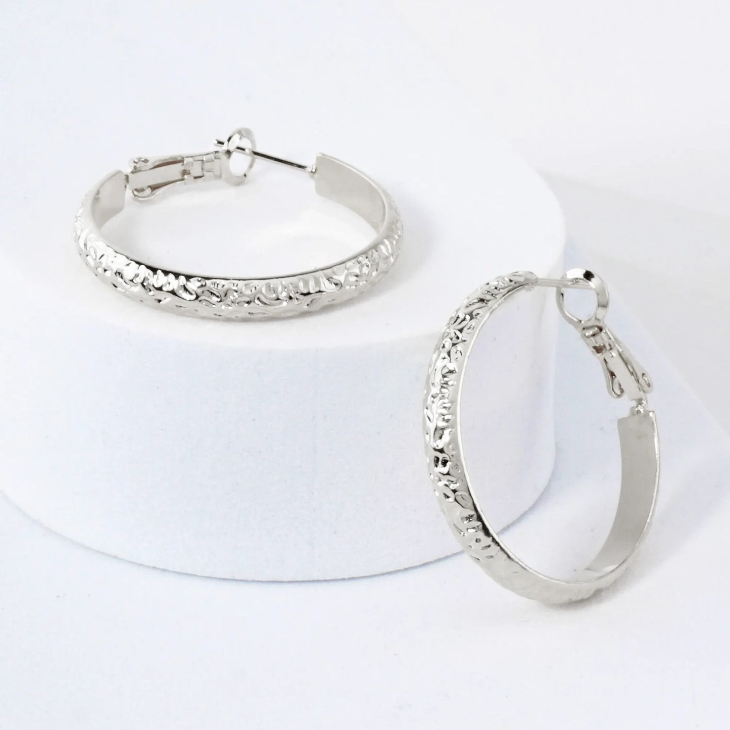 Crinkled-Texture 4mm Wide 14K-Gold-Dipped Brass 30mm Omega-Back Hoop Earrings