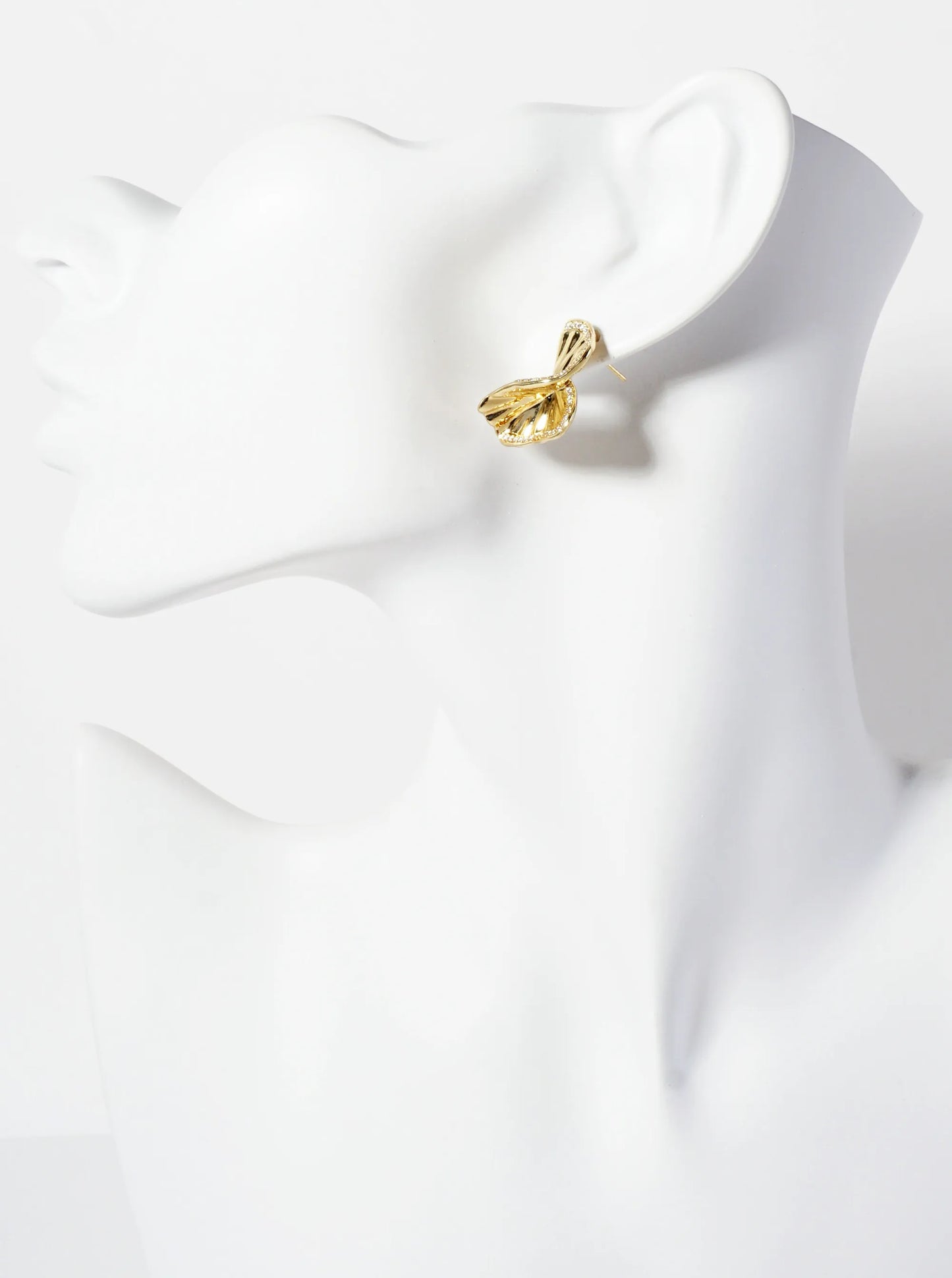 Crinkled-Texture Organic Butterfly-Shaped 18K-Gold-Dipped Post Earrings With A Single Row CZ-Set Along The Edge