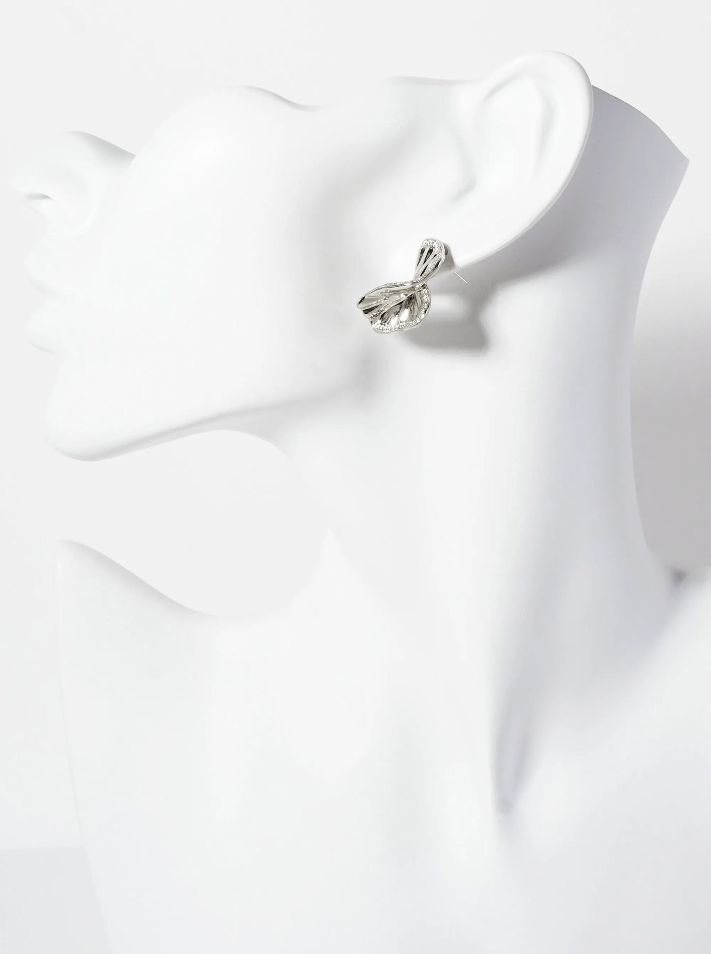 Crinkled-Texture Organic Butterfly-Shaped 18K-Gold-Dipped Post Earrings With A Single Row CZ-Set Along The Edge