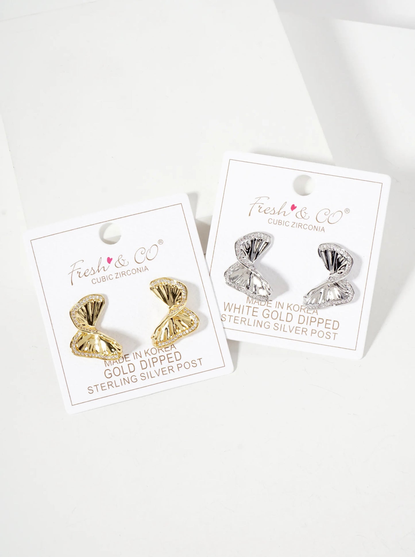 Crinkled-Texture Organic Butterfly-Shaped 18K-Gold-Dipped Post Earrings With A Single Row CZ-Set Along The Edge