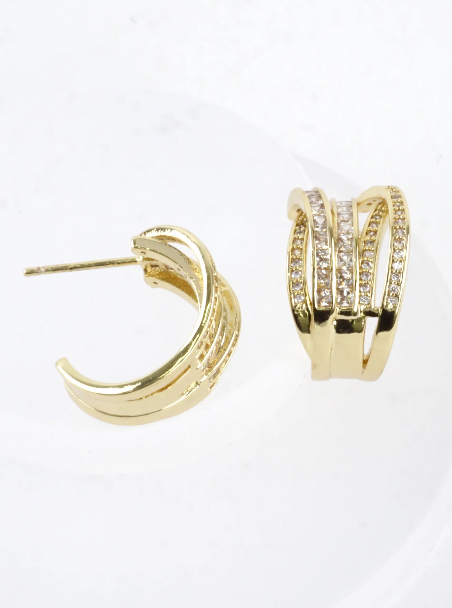 Criss Crossed Pave Rows CZ Hoop Earrings