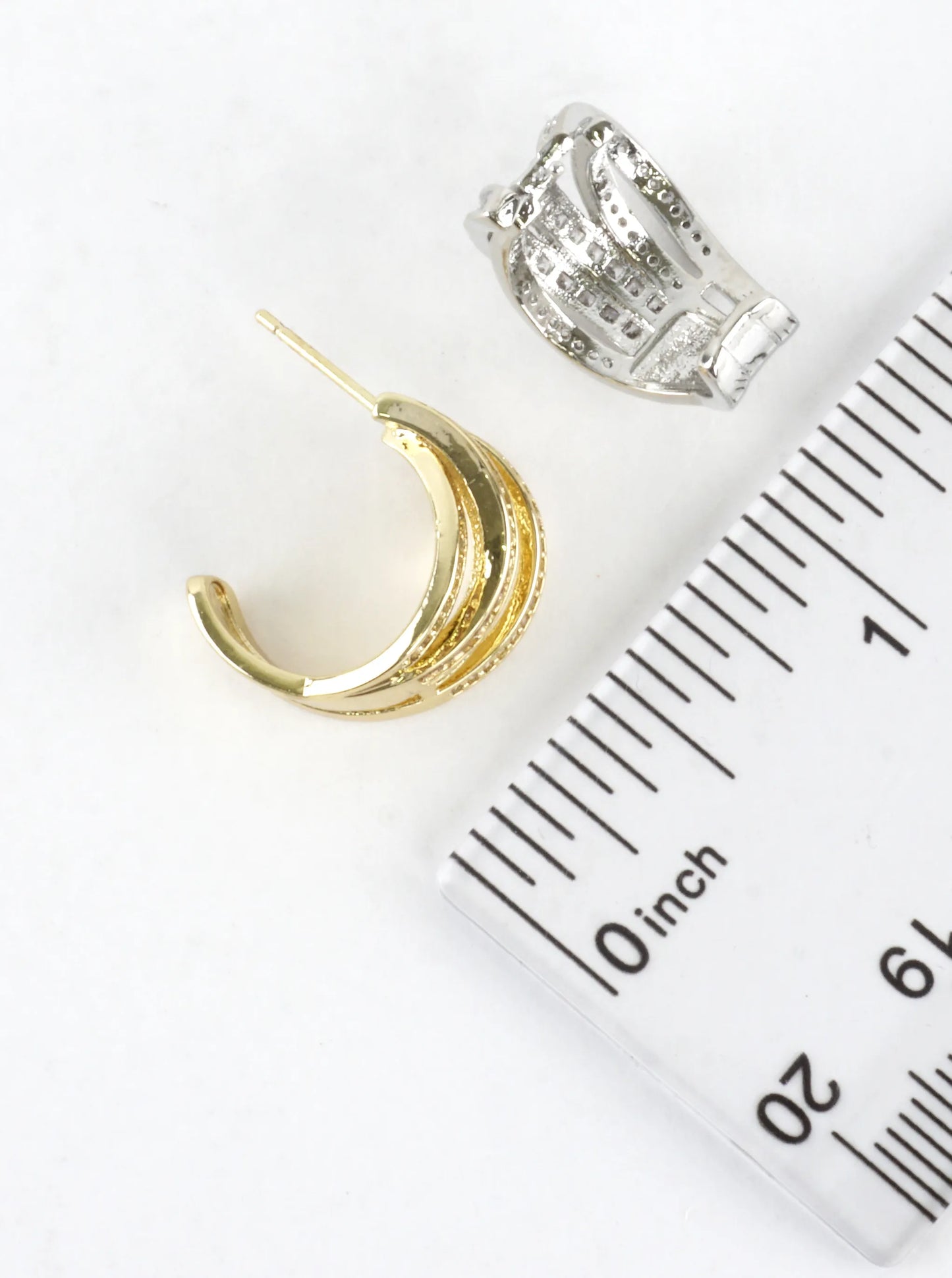 Criss Crossed Pave Rows CZ Hoop Earrings